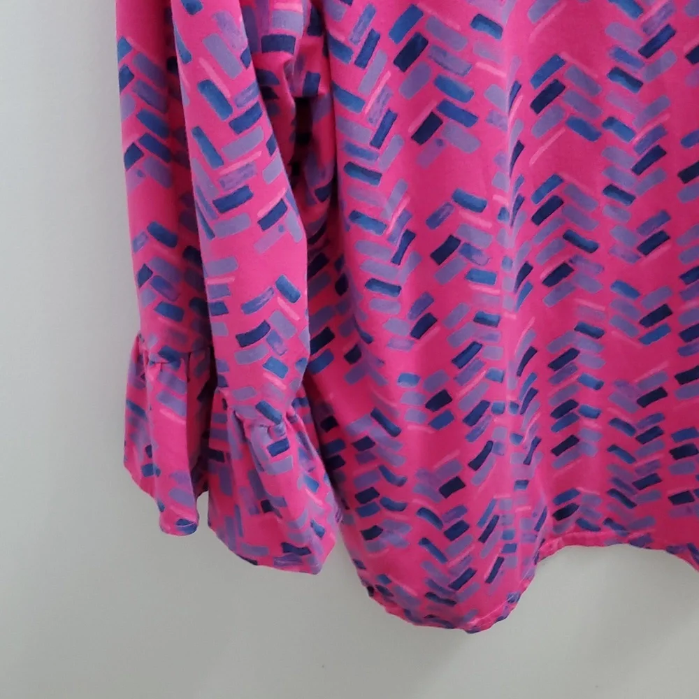 Fresh Produce Mosiac Ruffle Cuff Top In Raspberry Size 2X - Picture 2 of 8